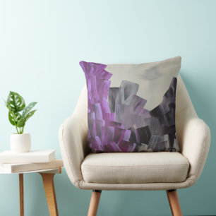 Abstract Brush Strokes in Purple, Gray, and Black Throw Pillow