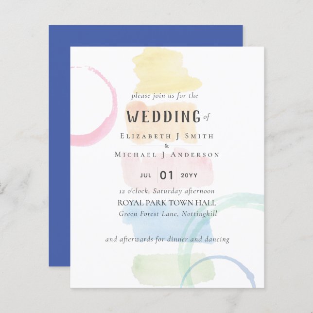 Abstract Brush Strokes Rainbow Watercolor WEDDING (Front/Back)