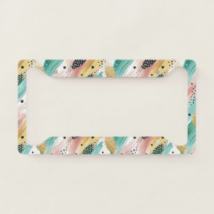 Abstract Brushstroke & Dot Pattern - Gold Accent 2 License Plate Frame