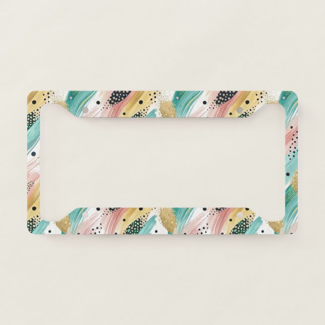 Abstract Brushstroke & Dot Pattern - Gold Accent 2 License Plate Frame (Front)