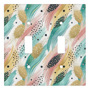 Abstract Brushstroke & Dot Pattern - Gold Accent 2 Light Switch Cover