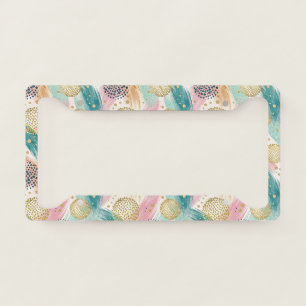 Abstract Brushstroke & Dot Pattern - Gold Accents License Plate Frame