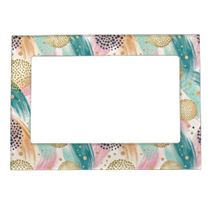 Abstract Brushstroke & Dot Pattern - Gold Accents Magnetic Frame