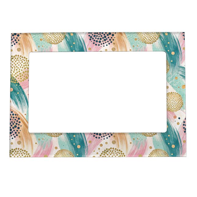 Abstract Brushstroke & Dot Pattern - Gold Accents Magnetic Frame (Front)