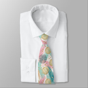 Abstract Brushstroke & Dot Pattern - Gold Accents Neck Tie