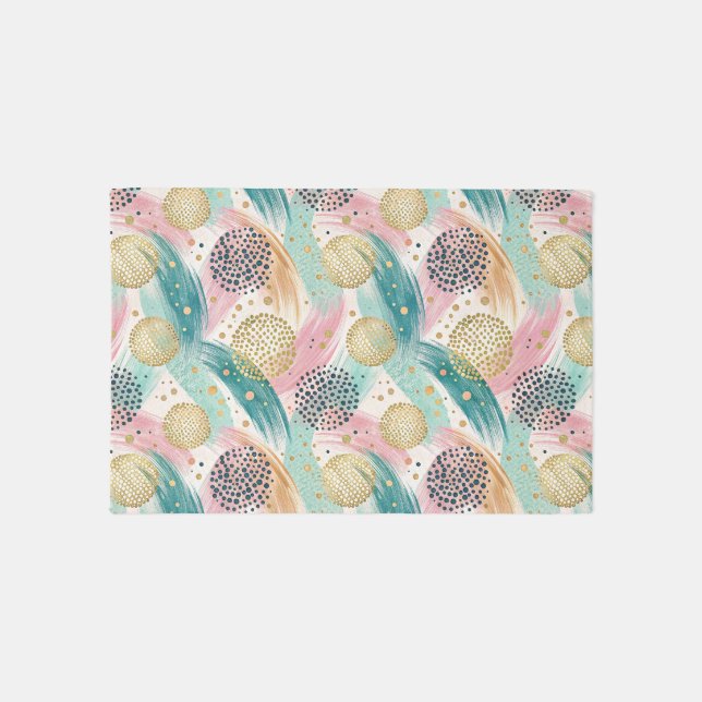 Abstract Brushstroke & Dot Pattern - Gold Accents Outdoor Rug (Front)