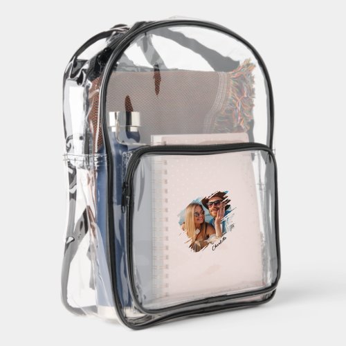 Abstract Brushstroke Photo Name or Text Clear Backpack