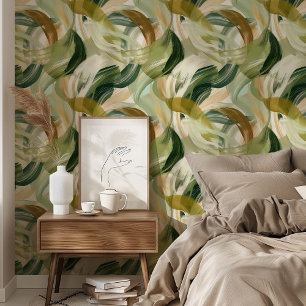 Abstract Brushstroke Wallpaper Green & Beige Wallpaper