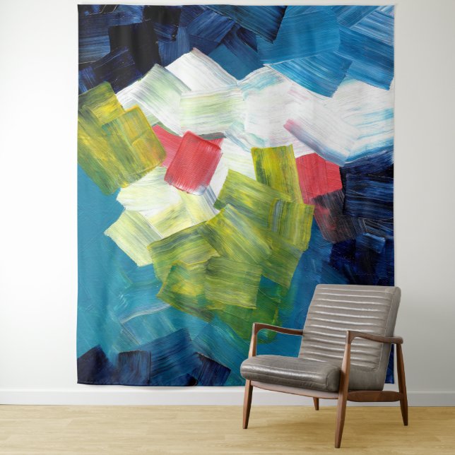Abstract Brushstrokes in Blue, Green, and Red Tapestry (In Situ)