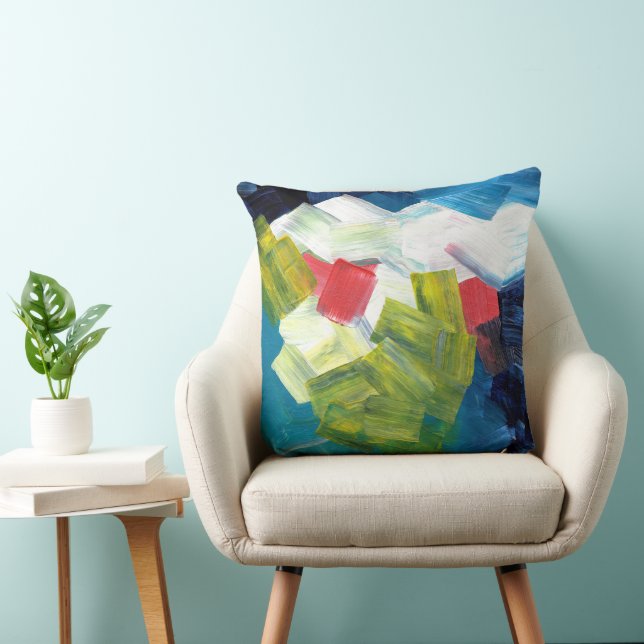 Abstract Brushstrokes in Blue, Green, and Red Throw Pillow (Chair)