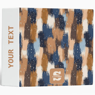 Abstract Brushstrokes in Blue, White & Brown (2) 3 Ring Binder