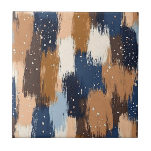 Abstract Brushstrokes in Blue, White & Brown (2) Ceramic Tile
