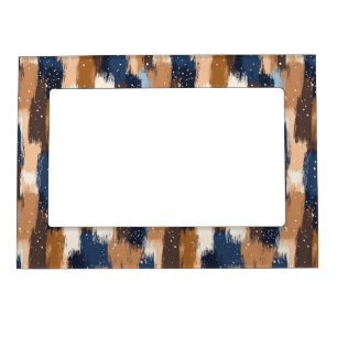 Abstract Brushstrokes in Blue, White & Brown (2) Magnetic Frame