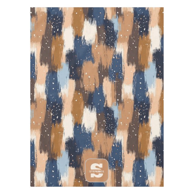 Abstract Brushstrokes in Blue, White & Brown (2) Tablecloth (Front)