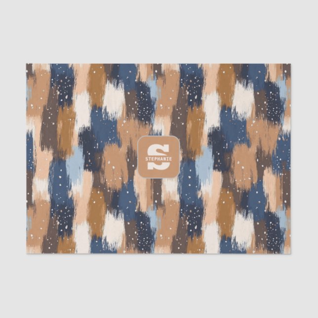 Abstract Brushstrokes in Blue, White & Brown (2) Tissue Paper (Front)