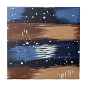 Abstract Brushstrokes in Blue, White & Brown (3) Ceramic Tile
