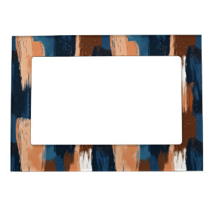 Abstract Brushstrokes in Blue, White & Brown Magnetic Frame