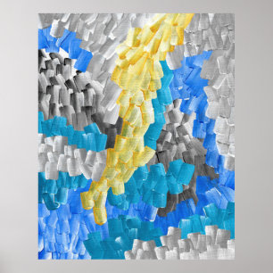 Abstract Brushstrokes in Yellow, Blue, and Gray Poster
