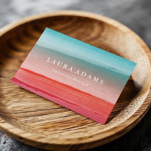 Abstract Brushstrokes Red Turquoise Business Card