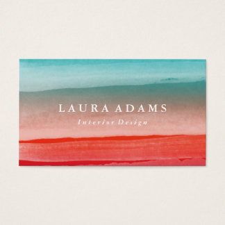 Abstract Brushstrokes Red Turquoise Business Card