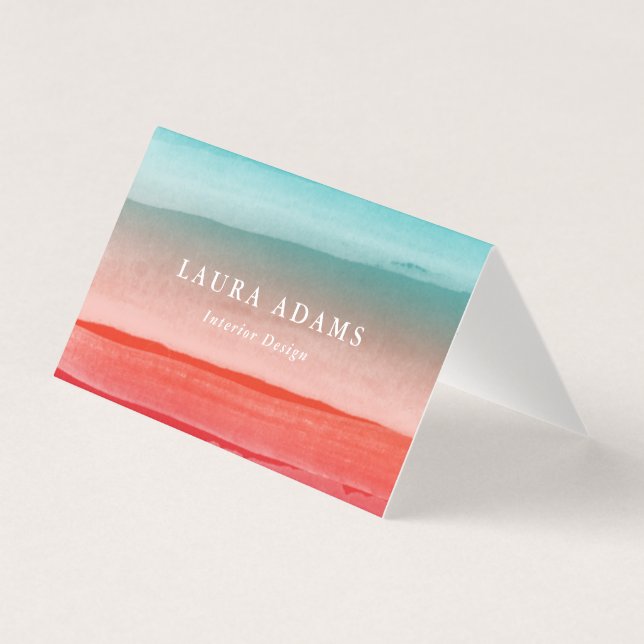 Abstract Brushstrokes Red Turquoise Business Card (Front)