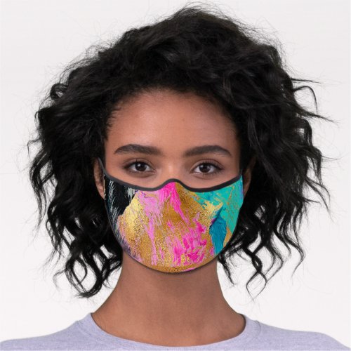 Abstract  brushstrokes vibrant gold pink teal premium face mask