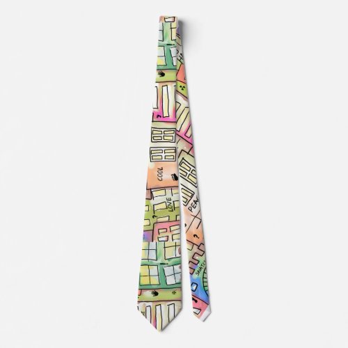 Abstract building doodles art neck tie