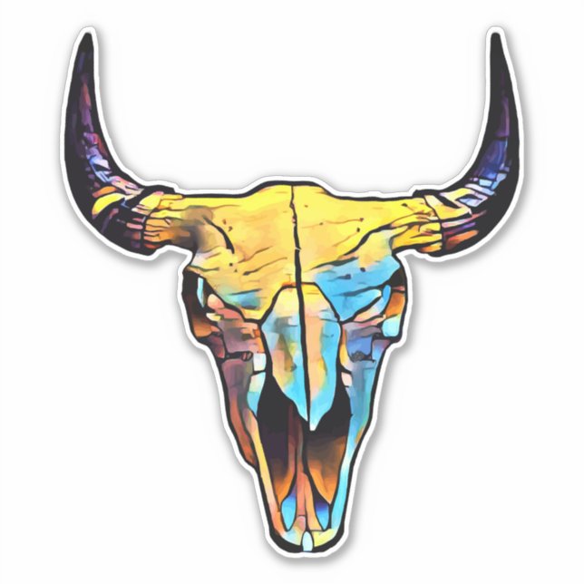 Abstract Bull Bovine Animal Skull Art Sticker (Front)