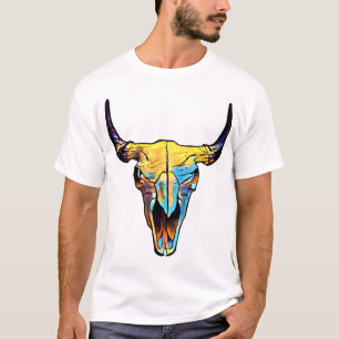 Abstract Bull Bovine Skull Animal Art T-Shirt