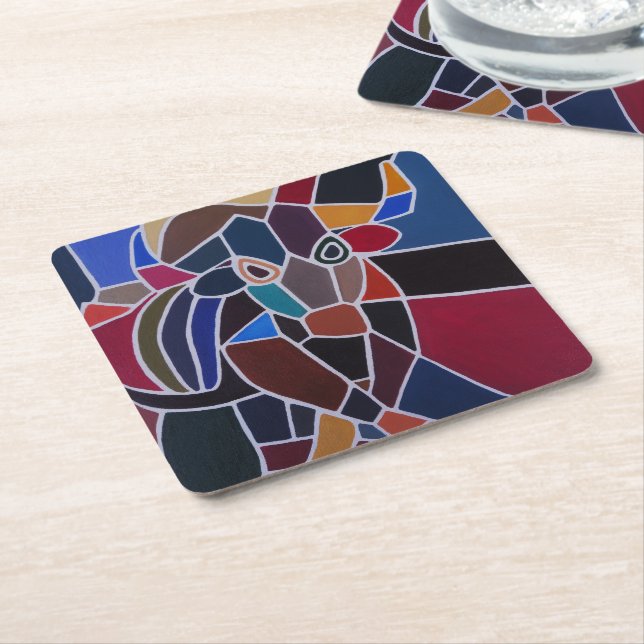Abstract Bull Painting by Alfred Fox Square Paper Coaster (Angled)
