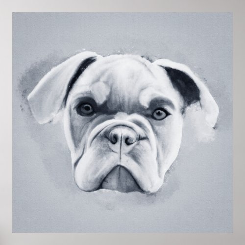 Abstract Bulldog Portrait Black White Painting Poster