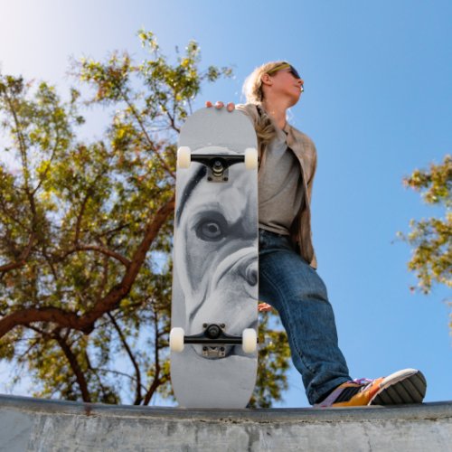 Abstract Bulldog Portrait Black White Painting Skateboard