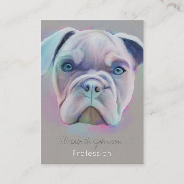 Abstract Bulldog Portrait Colorful Painting Business Card (Front)