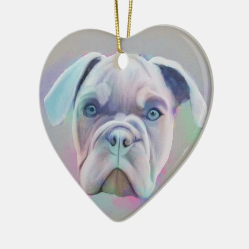 Abstract Bulldog Portrait Colorful Painting Ceramic Ornament