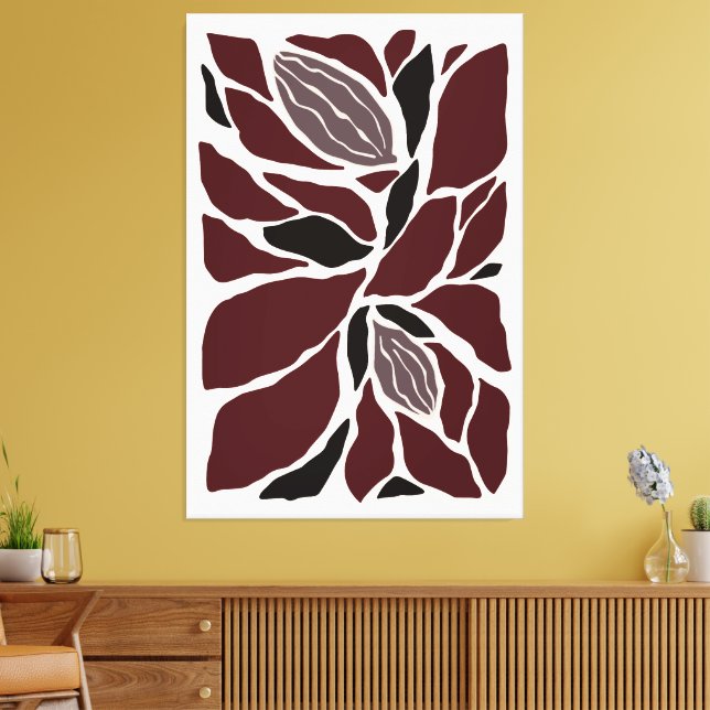 Abstract Burgundy Botanical Pattern Canvas Print (Insitu(LivingRoom))