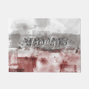 Abstract Burgundy Gray White Family monogram Doormat