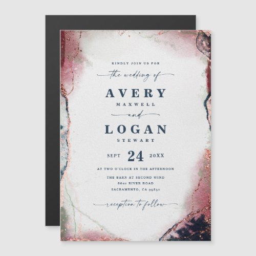 Abstract Burgundy Magnetic Wedding Invitation