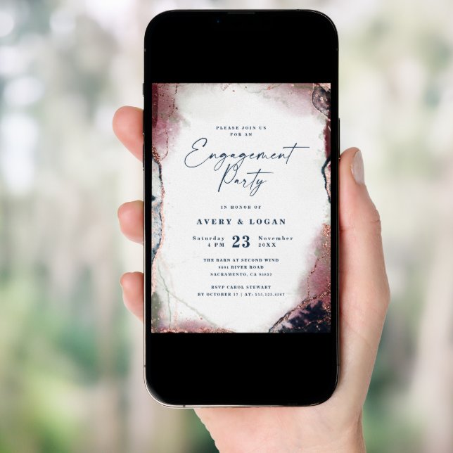 Abstract Burgundy & Navy Blue Engagement Party Invitation (Front Digital)