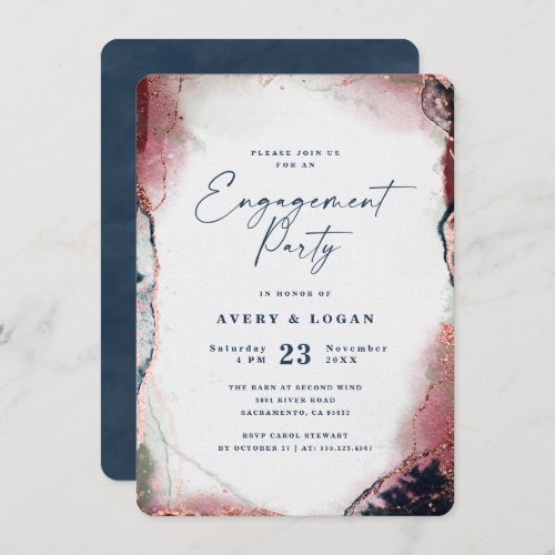 Abstract Burgundy  Navy Blue Engagement Party Invitation