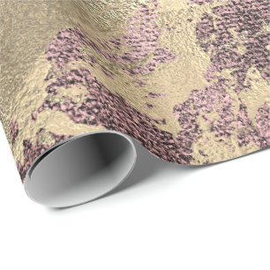 Abstract Burgundy Paint Golden Metallic Strokes Wrapping Paper