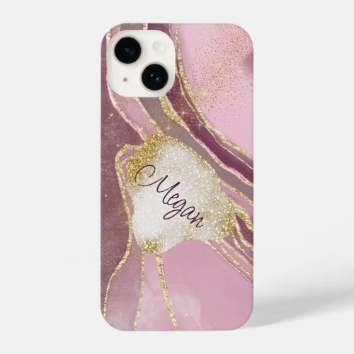 Abstract Burgundy Pink Gold Laced iPhone 14 Case