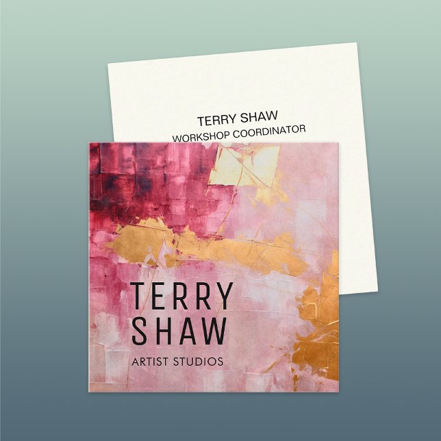 Abstract Burgundy Pink Gold Paint Square Business Card (Creator Uploaded)