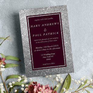 Abstract burgundy silver glitter luxury Wedding Invitation