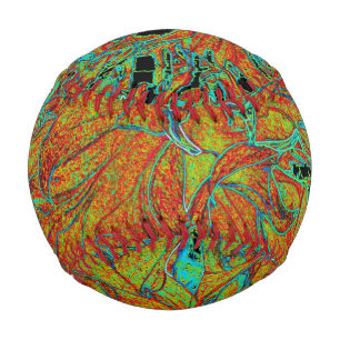 Abstract Burnt Orange and Green Dahlia Bloom Baseball