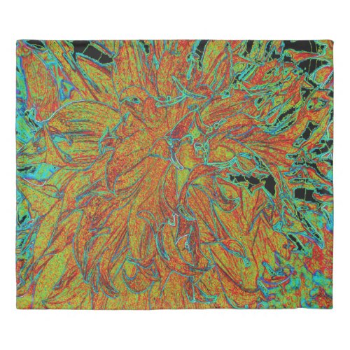 Abstract Burnt Orange and Green Dahlia Bloom Duvet Cover