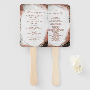 Abstract Burnt Orange Wedding Ceremony Program Hand Fan