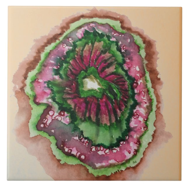 Abstract Burst Pink and Green Ceramic Tile  (Front)
