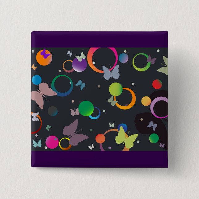 Abstract Butterflies and Geometric Circles Pattern Button (Front)