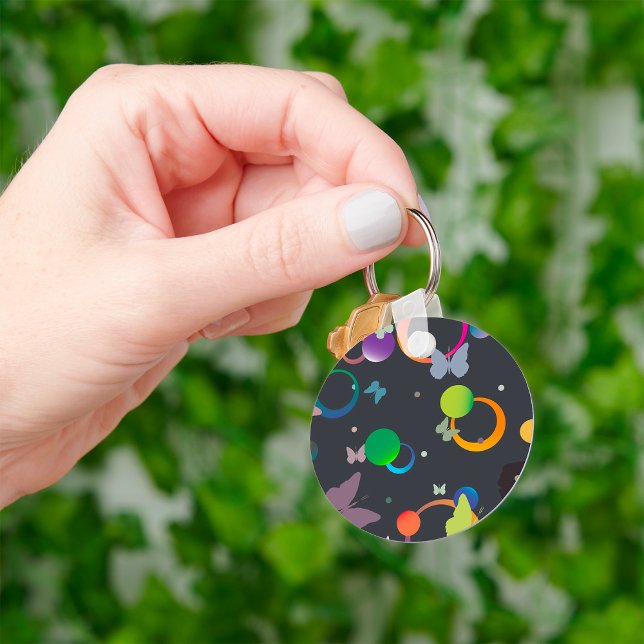Abstract Butterflies and Geometric Circles Pattern Keychain (Creator Uploaded)