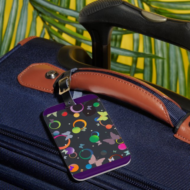 Abstract Butterflies and Geometric Circles Pattern Luggage Tag (Front Insitu 1)